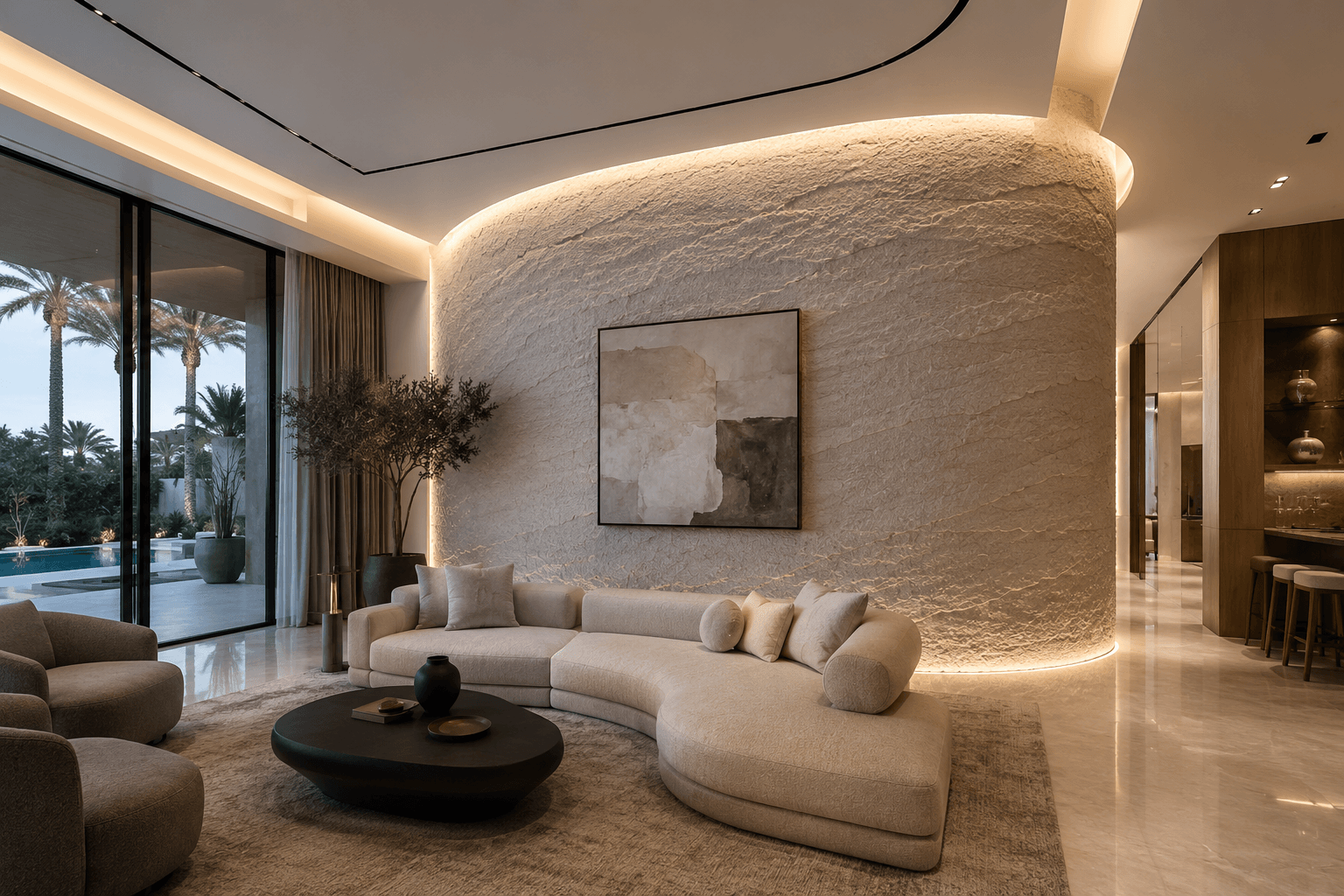 Flexible stone installed on a modern interior wall in UAE