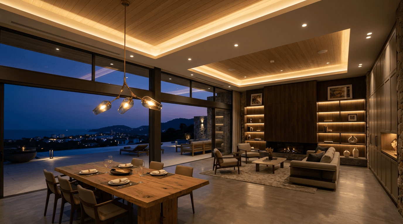 Luxury villa with architectural cove lighting