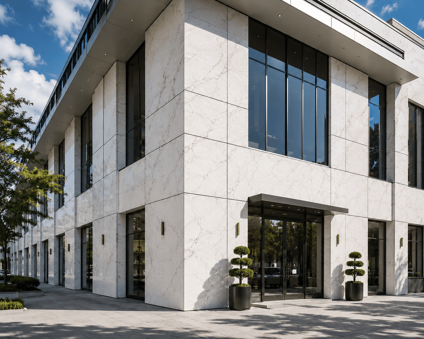 Marble on commercial facade