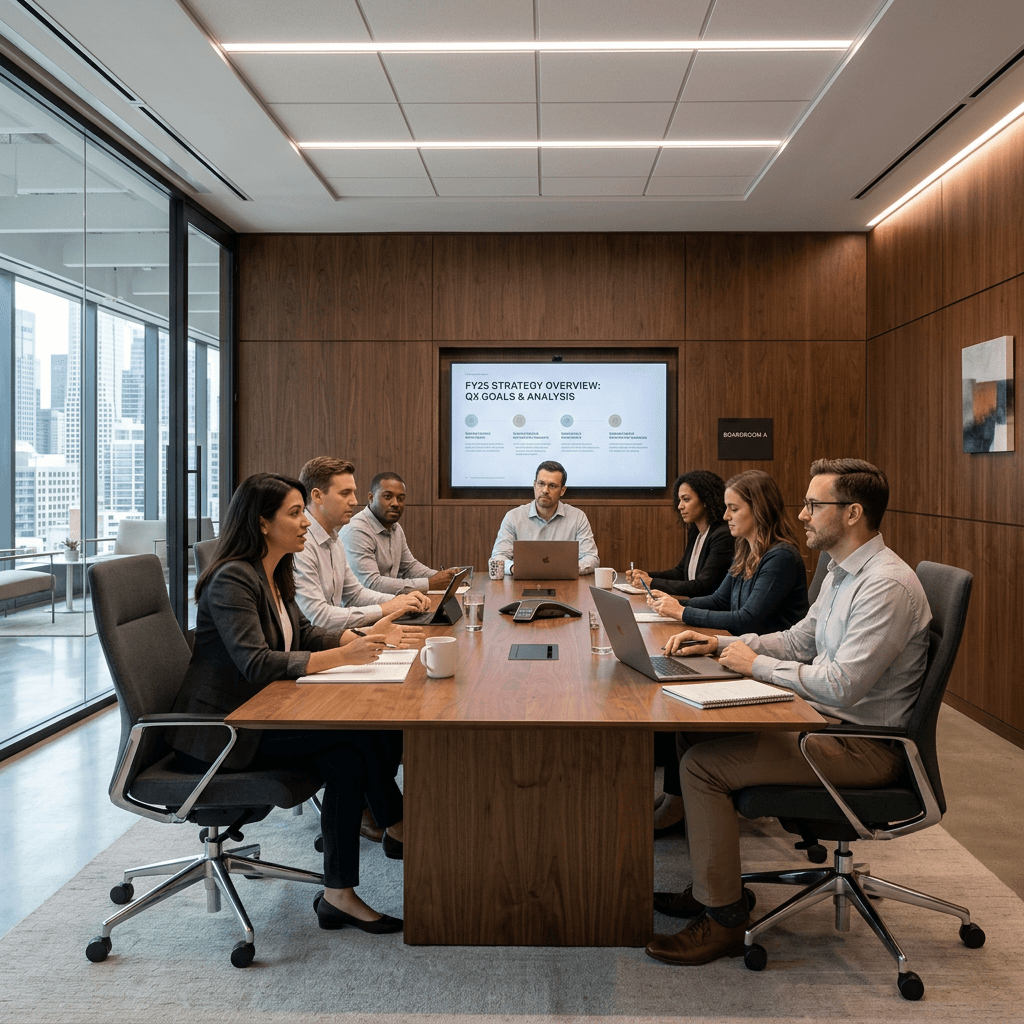 Wood panels in corporate boardroom