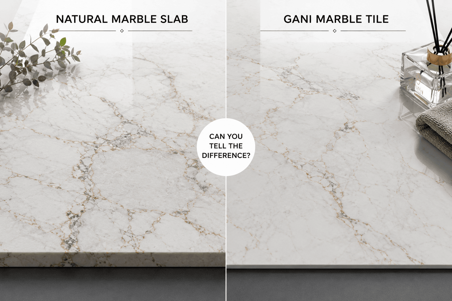Natural Marble Slab vs GANI Marble Tile comparison