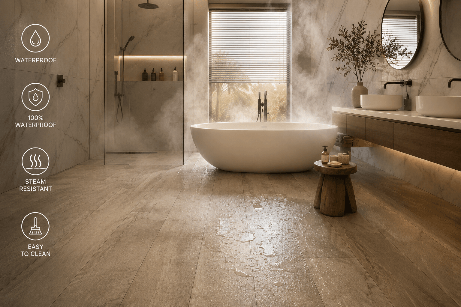 Waterproof SPC flooring in UAE bathroom
