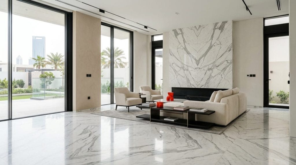 Polished marble tiles in a premium UAE villa interior — NOVA Select